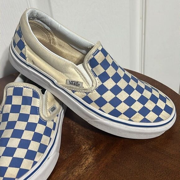 🔥 Vans Off The Wall Blue/Off White Checkered  Slip On Sneakers Men 5  Women 6.5 - Picture 2 of 11